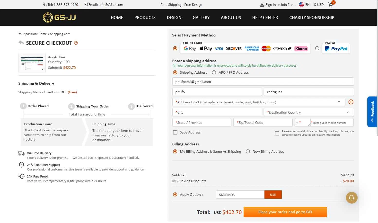 GS-JJ checkout page showing GS-JJ coupon code box | Screenshot taken by SimplyCodes community member on Sep 1, 2025