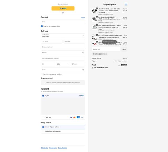 Gstp Autoparts checkout page showing Gstp Autoparts promo code box | Screenshot taken by SimplyCodes community member on Sep 16, 2025