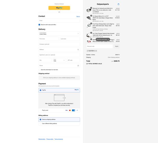 Gstp Autoparts checkout page showing Gstp Autoparts promo code box | Screenshot taken by SimplyCodes community member on Sep 12, 2025