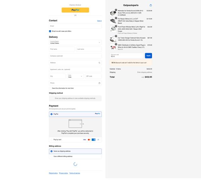 Gstp Autoparts checkout page showing Gstp Autoparts promo code box | Screenshot taken by SimplyCodes community member on Sep 16, 2025