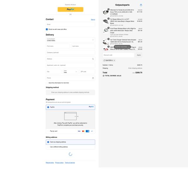Gstp Autoparts checkout page showing Gstp Autoparts promo code box | Screenshot taken by SimplyCodes community member on Sep 16, 2025