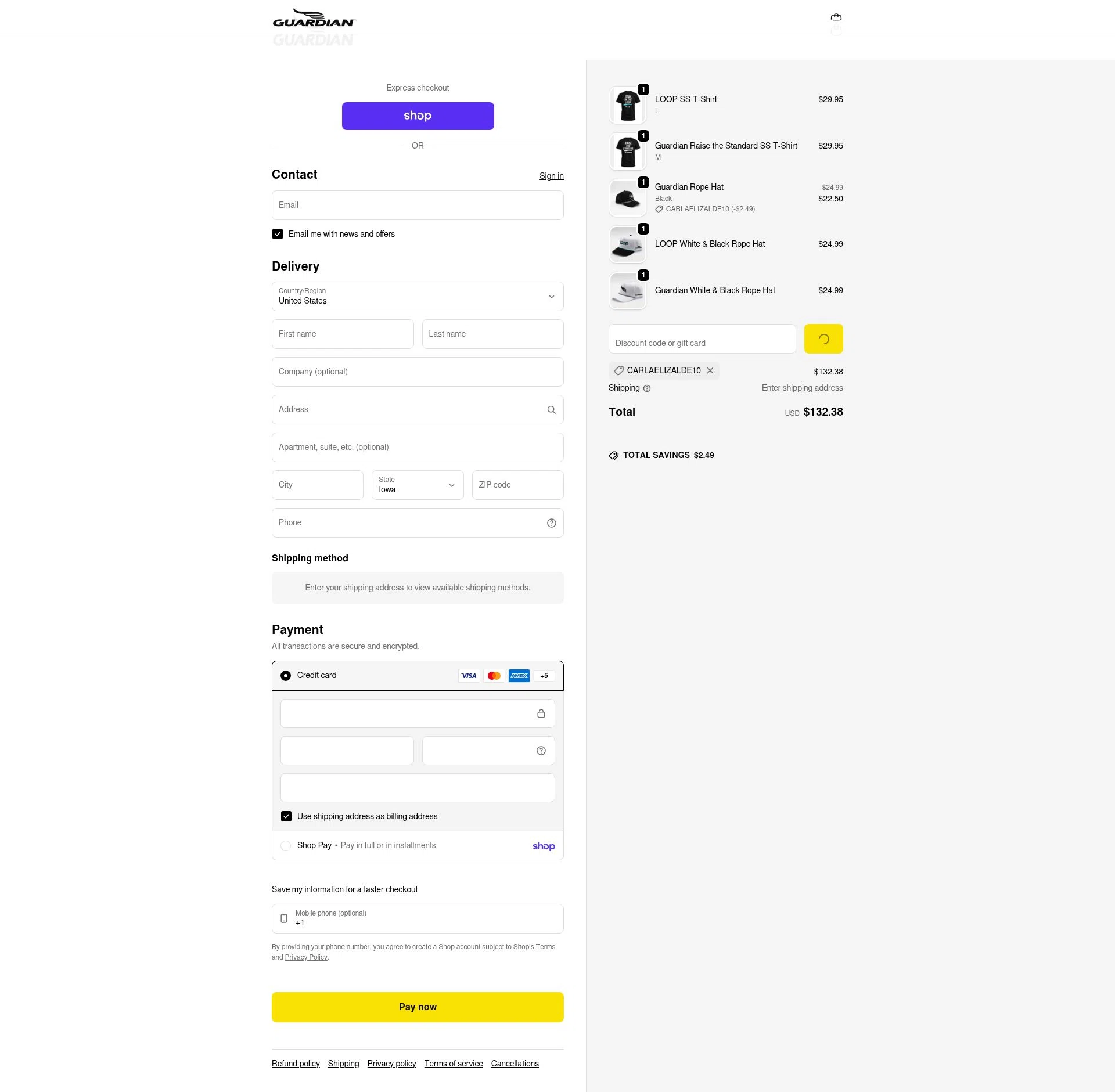 Guardian Sports checkout page showing Guardian Sports discount code box | Screenshot taken by SimplyCodes community member on Feb 5, 2026