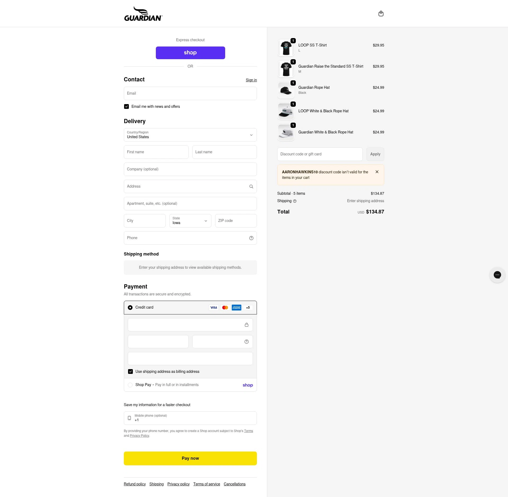 Guardian Sports checkout page showing Guardian Sports discount code box | Screenshot taken by SimplyCodes community member on Feb 5, 2026