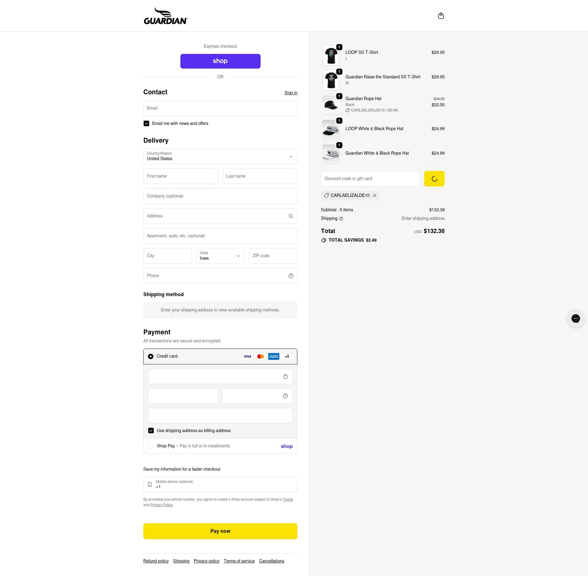 Guardian Sports checkout page showing Guardian Sports discount code box | Screenshot taken by SimplyCodes community member on Feb 1, 2026