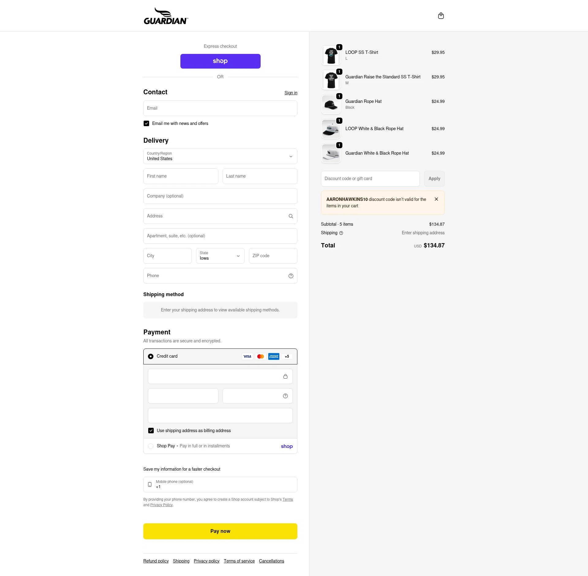 Guardian Sports checkout page showing Guardian Sports discount code box | Screenshot taken by SimplyCodes community member on Feb 10, 2026