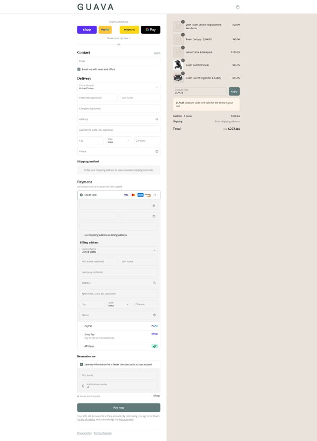 Guava Family checkout page showing Guava Family discount code box | Screenshot taken by SimplyCodes community member on Sep 6, 2025