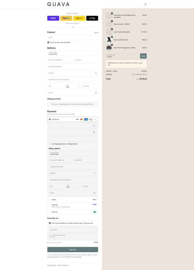 Guava Family checkout page showing Guava Family discount code box | Screenshot taken by SimplyCodes community member on Sep 2, 2025