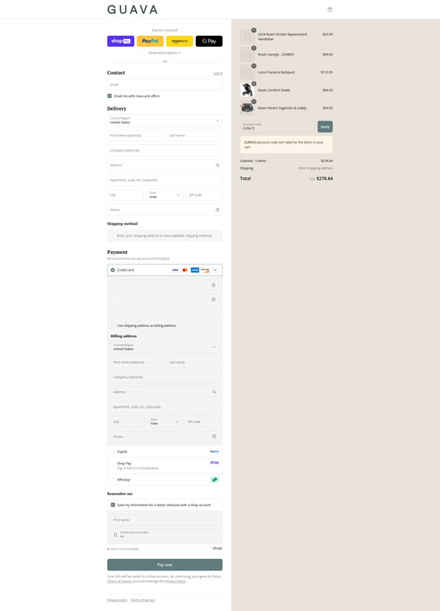 Guava Family checkout page showing Guava Family discount code box | Screenshot taken by SimplyCodes community member on Aug 25, 2025