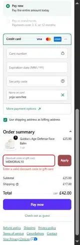MEMORIAL10 coupon verification screenshot