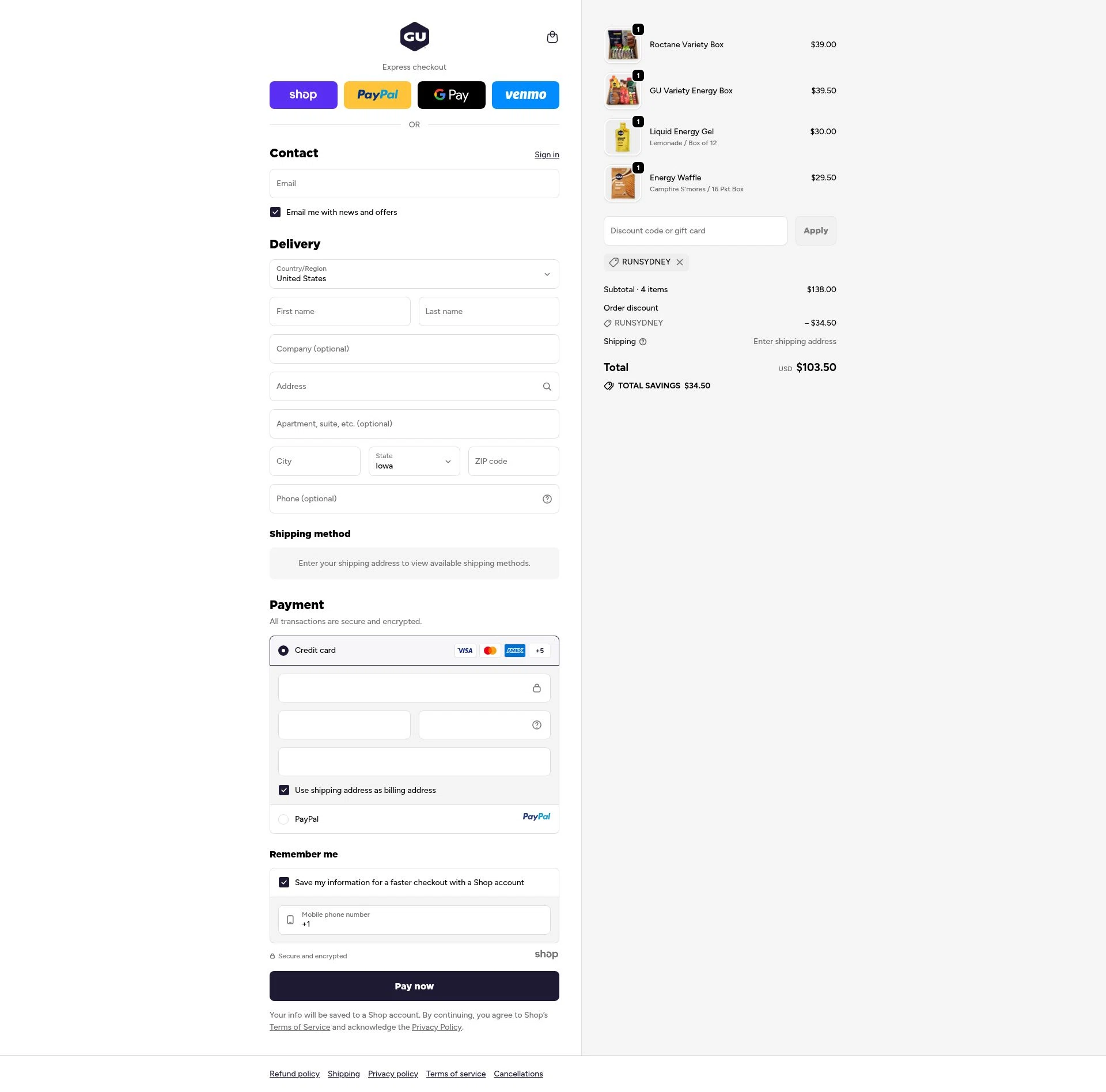 GU Energy checkout page showing GU Energy discount code box | Screenshot taken by SimplyCodes community member on Sep 23, 2025