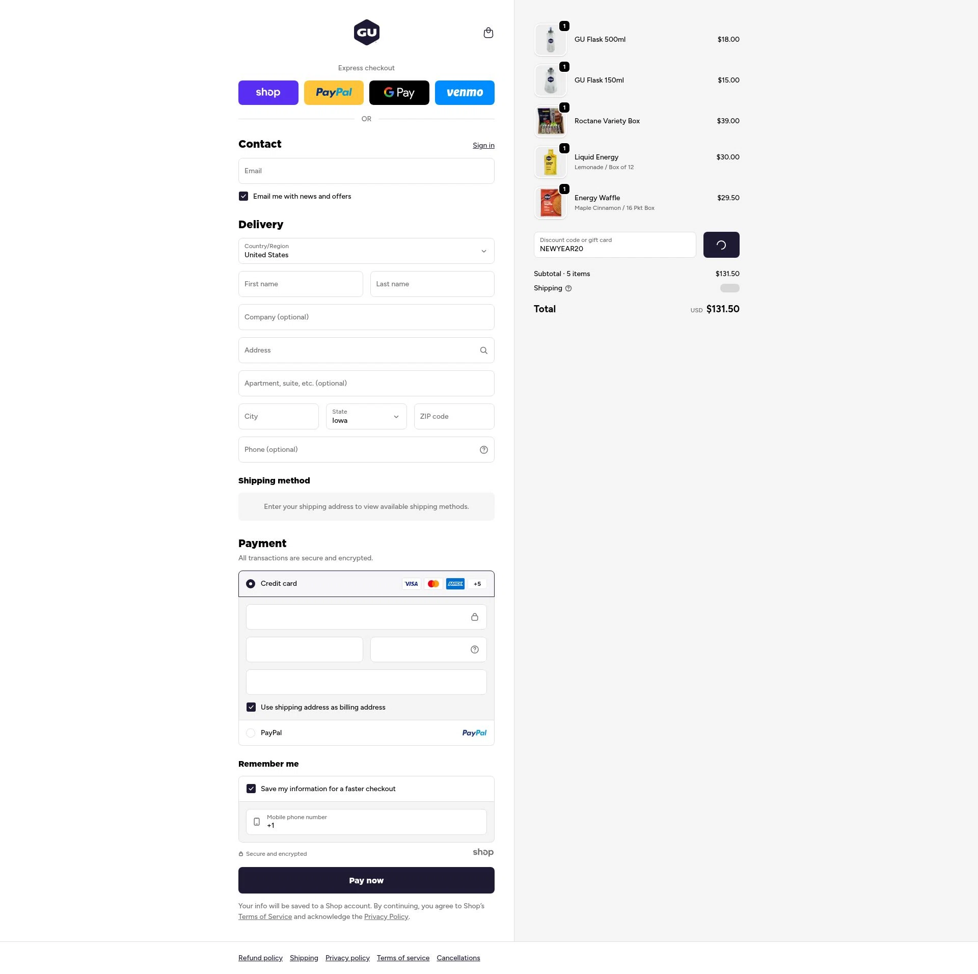 GU Energy checkout page showing GU Energy discount code box | Screenshot taken by SimplyCodes community member on Jan 20, 2026