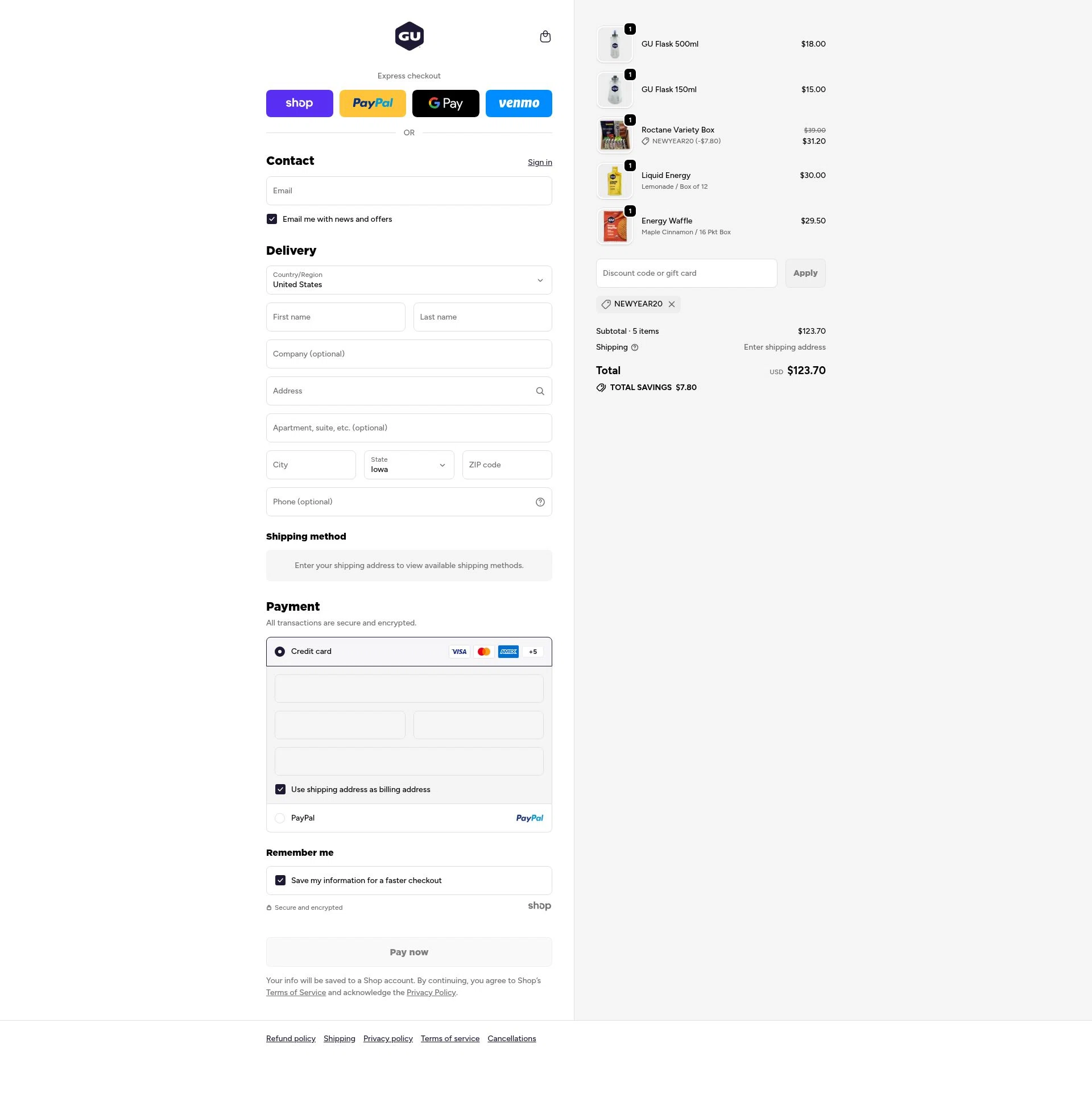 GU Energy checkout page showing GU Energy discount code box | Screenshot taken by SimplyCodes community member on Jan 29, 2026