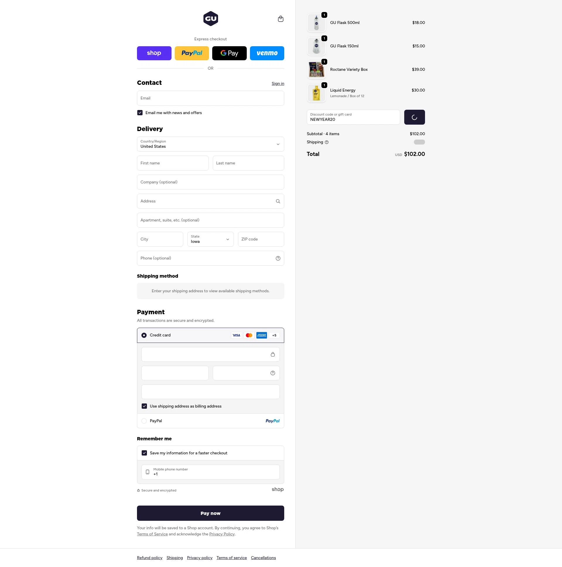 GU Energy checkout page showing GU Energy discount code box | Screenshot taken by SimplyCodes community member on Jan 25, 2026