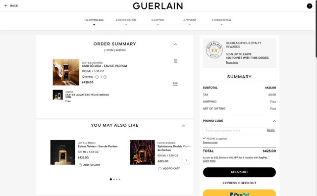 Guerlain checkout page showing Guerlain promo code box | Screenshot taken by SimplyCodes community member on Jul 8, 2025