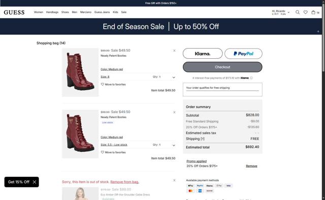 Guess checkout page showing Guess promo code box | Screenshot taken by SimplyCodes community member on Sep 1, 2025