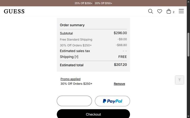 Guess checkout page showing Guess promo code box | Screenshot taken by SimplyCodes community member on Sep 12, 2025