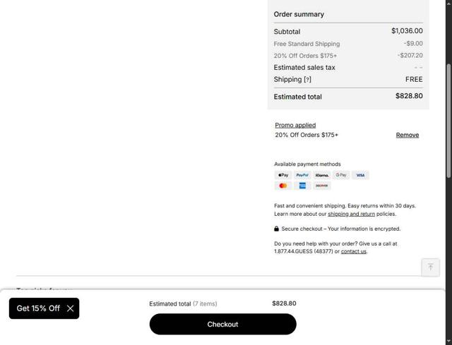 Guess checkout page showing Guess promo code box | Screenshot taken by SimplyCodes community member on Sep 12, 2025