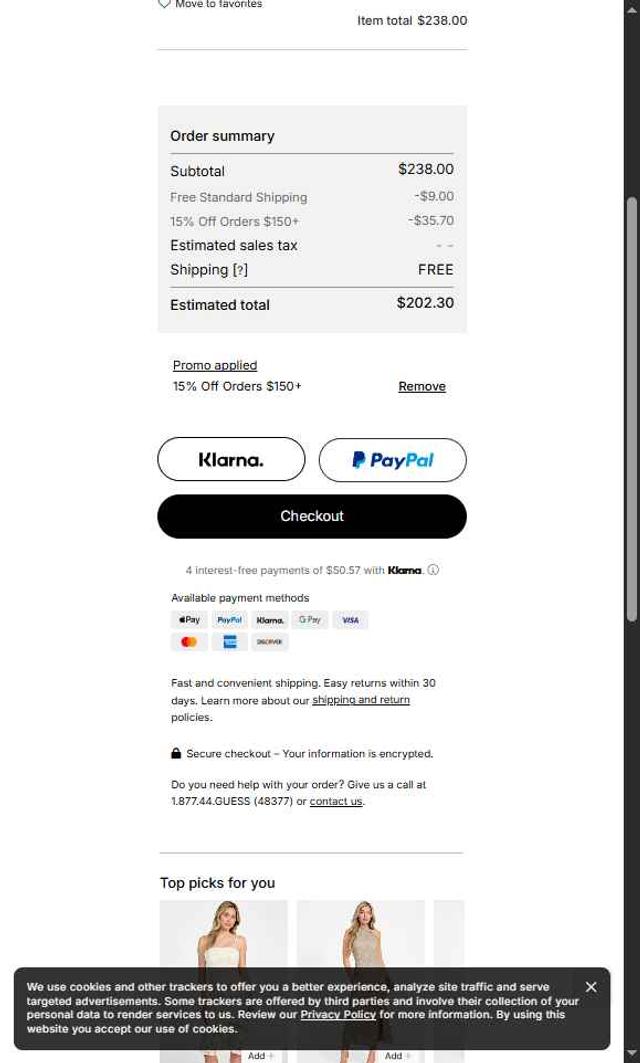 Guess checkout page showing Guess promo code box | Screenshot taken by SimplyCodes community member on Aug 28, 2025