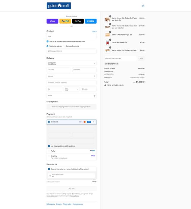 Guidecraft checkout page showing Guidecraft coupon code box | Screenshot taken by SimplyCodes community member on Sep 17, 2025