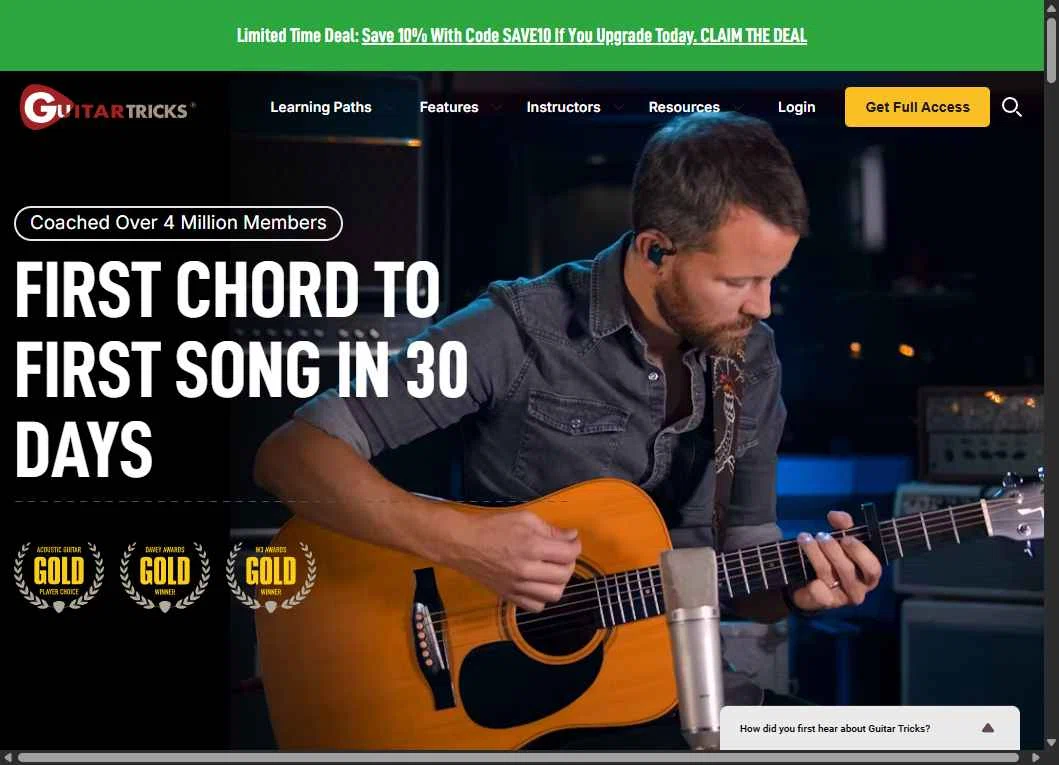 Guitar Tricks checkout page showing Guitar Tricks coupon code box | Screenshot taken by SimplyCodes community member on Feb 10, 2026