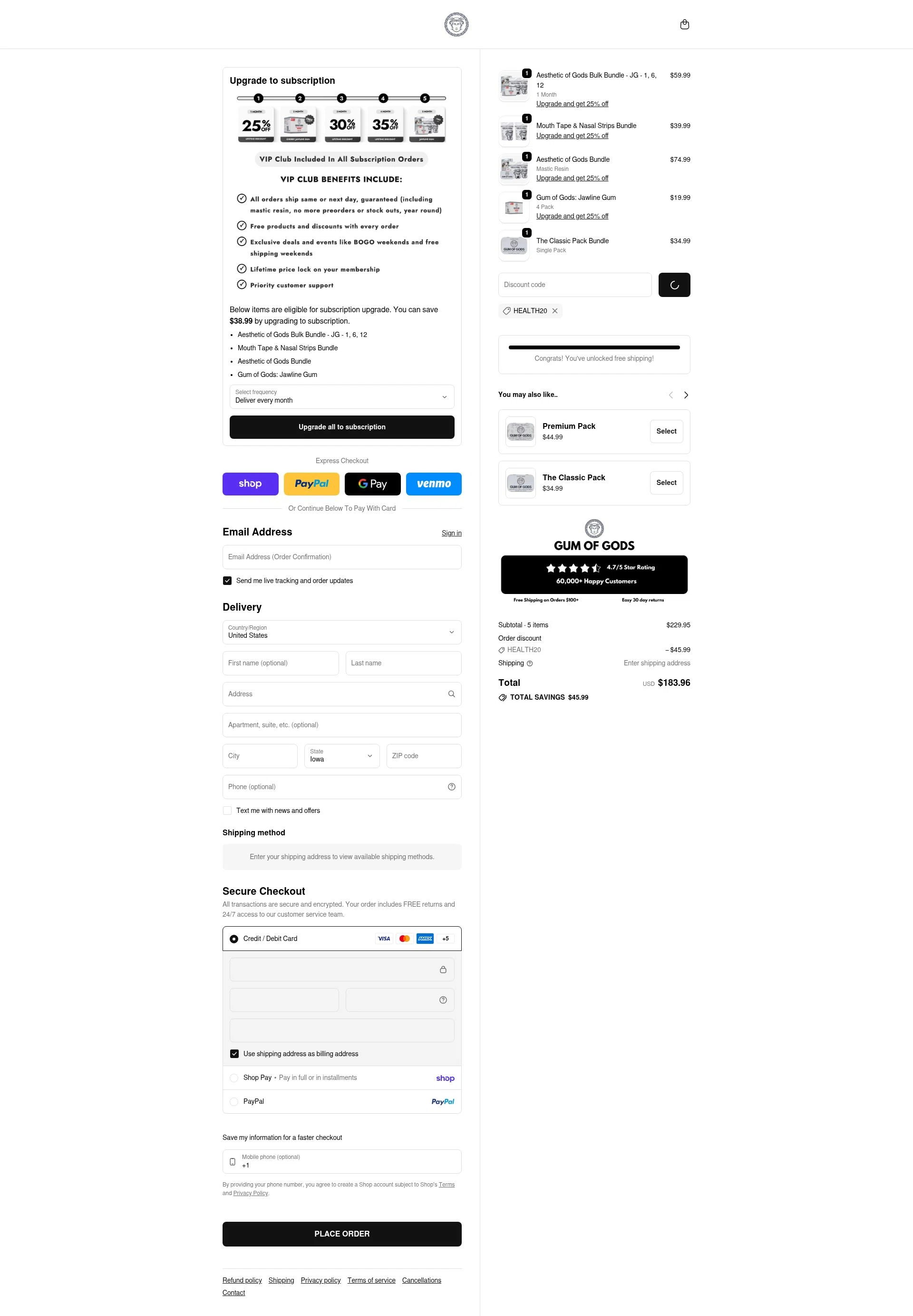 Gum of Gods US checkout page showing Gum of Gods US promo code box | Screenshot taken by SimplyCodes community member on Feb 10, 2026