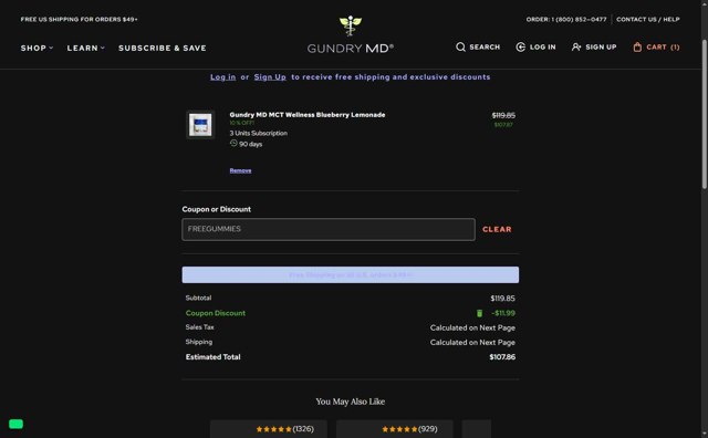 Gundry MD checkout page showing Gundry MD coupon code box | Screenshot taken by SimplyCodes community member on Aug 29, 2025
