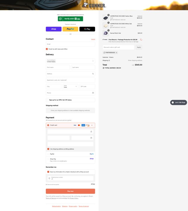 Gunner Kennels checkout page showing Gunner Kennels promo code box | Screenshot taken by SimplyCodes community member on Sep 2, 2025
