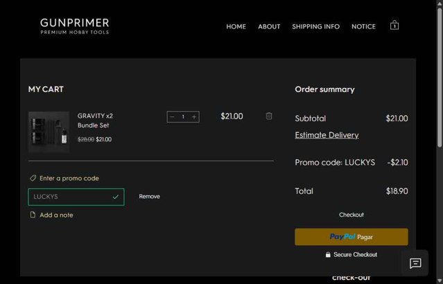 GUNPRIMER checkout page showing GUNPRIMER promo code box | Screenshot taken by SimplyCodes community member on Sep 6, 2025