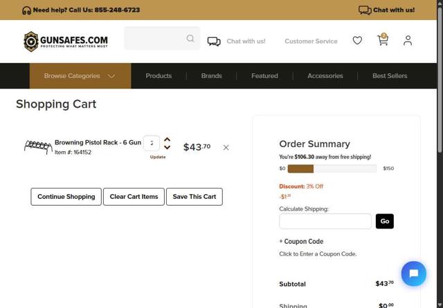 Gunsafes checkout page showing Gunsafes promo code box | Screenshot taken by SimplyCodes community member on Jul 15, 2025
