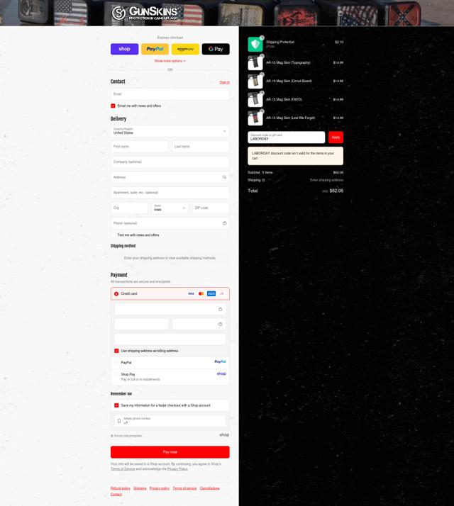 GunSkins checkout page showing GunSkins promo code box | Screenshot taken by SimplyCodes community member on Sep 14, 2025