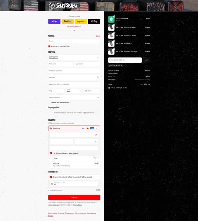 GunSkins checkout page showing GunSkins promo code box | Screenshot taken by SimplyCodes community member on Sep 14, 2025