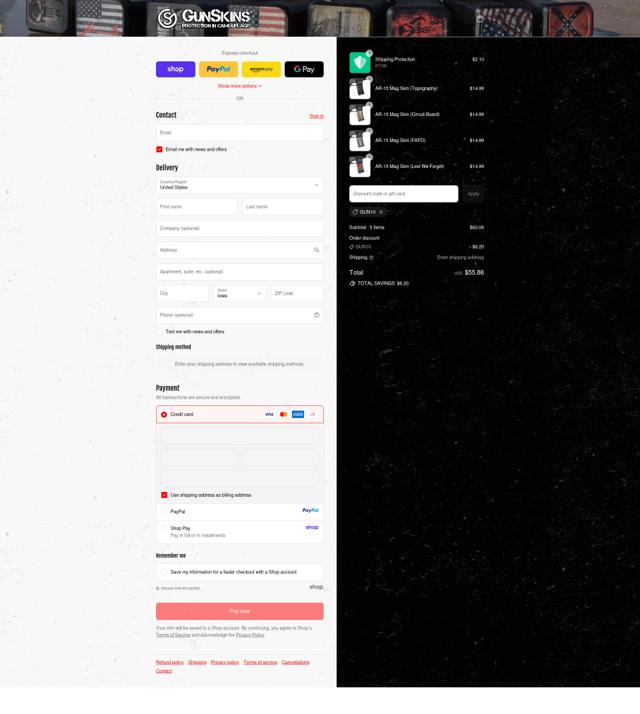 GunSkins checkout page showing GunSkins promo code box | Screenshot taken by SimplyCodes community member on Sep 14, 2025