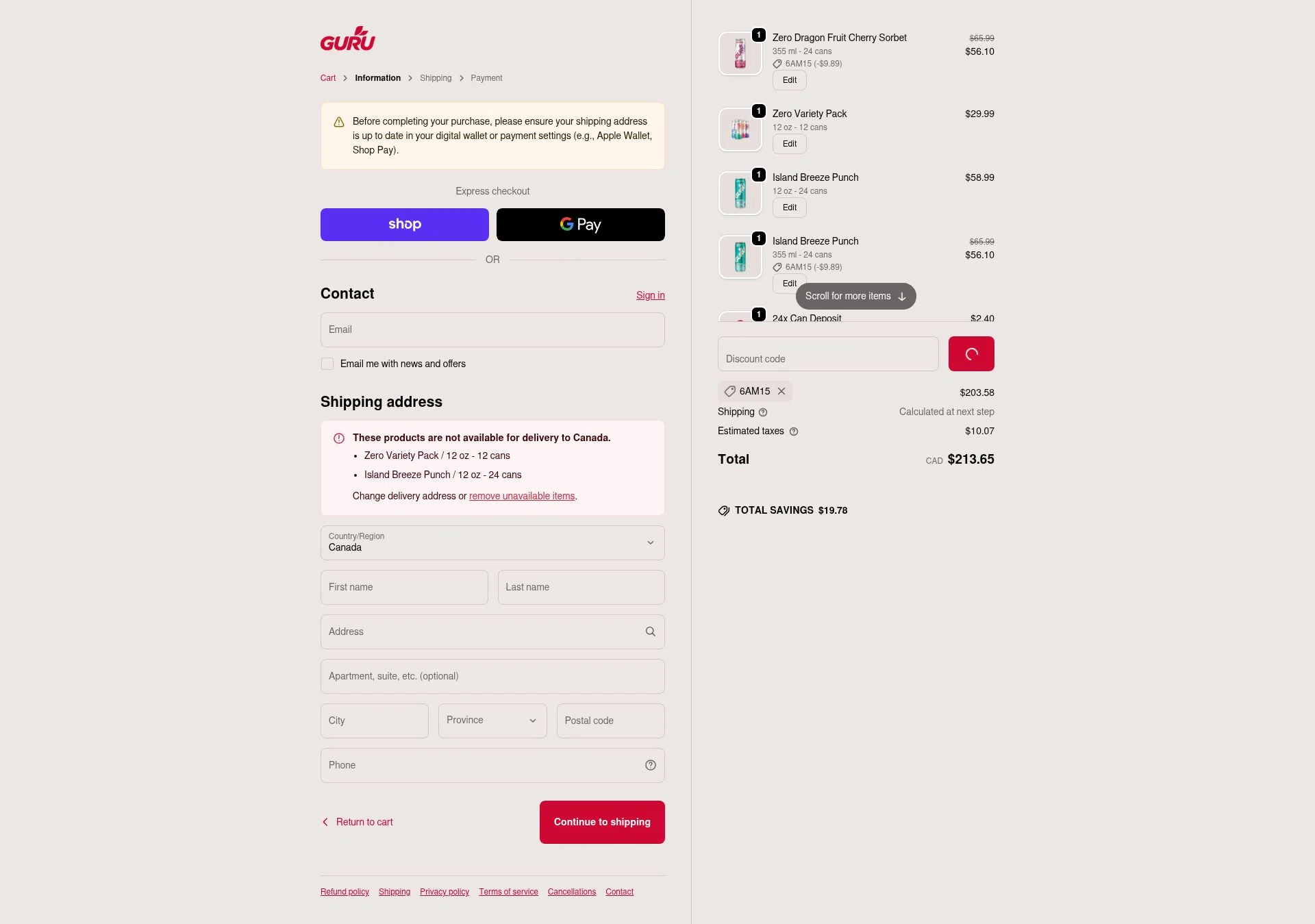 GURU Organic Energy checkout page showing GURU Organic Energy promo code box | Screenshot taken by SimplyCodes community member on Feb 1, 2026