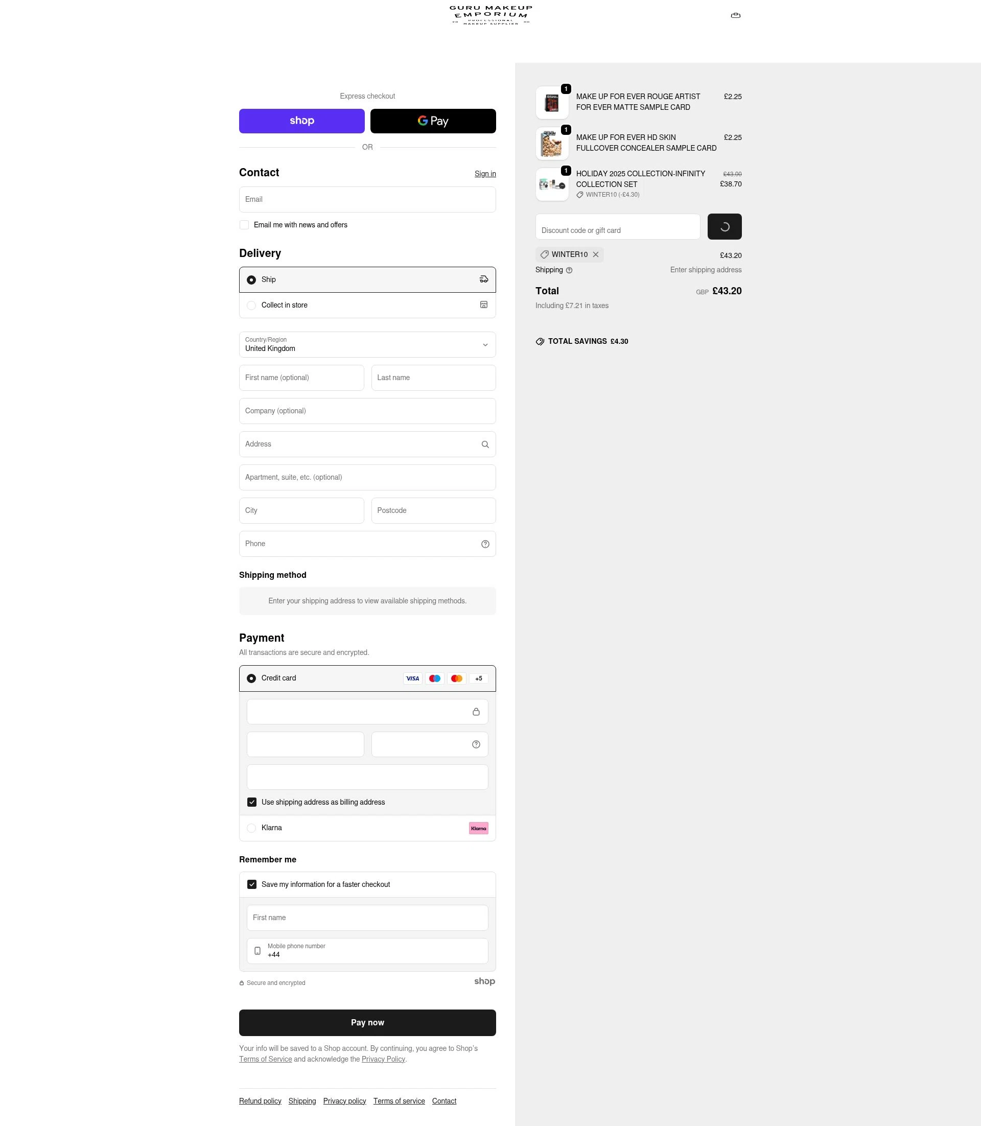 Guru Makeup Emporium checkout page showing Guru Makeup Emporium discount code box | Screenshot taken by SimplyCodes community member on Jan 26, 2026