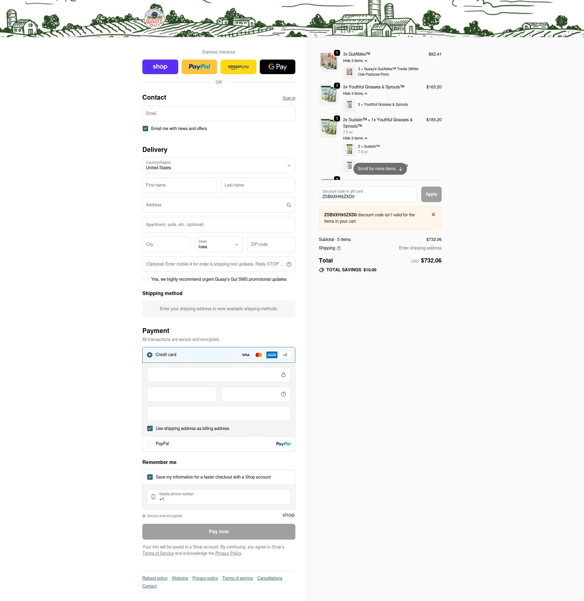 Gussys Gut checkout page showing Gussys Gut promo code box | Screenshot taken by SimplyCodes community member on Nov 16, 2025