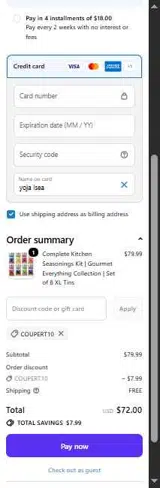 COUPERT10 coupon verification screenshot
