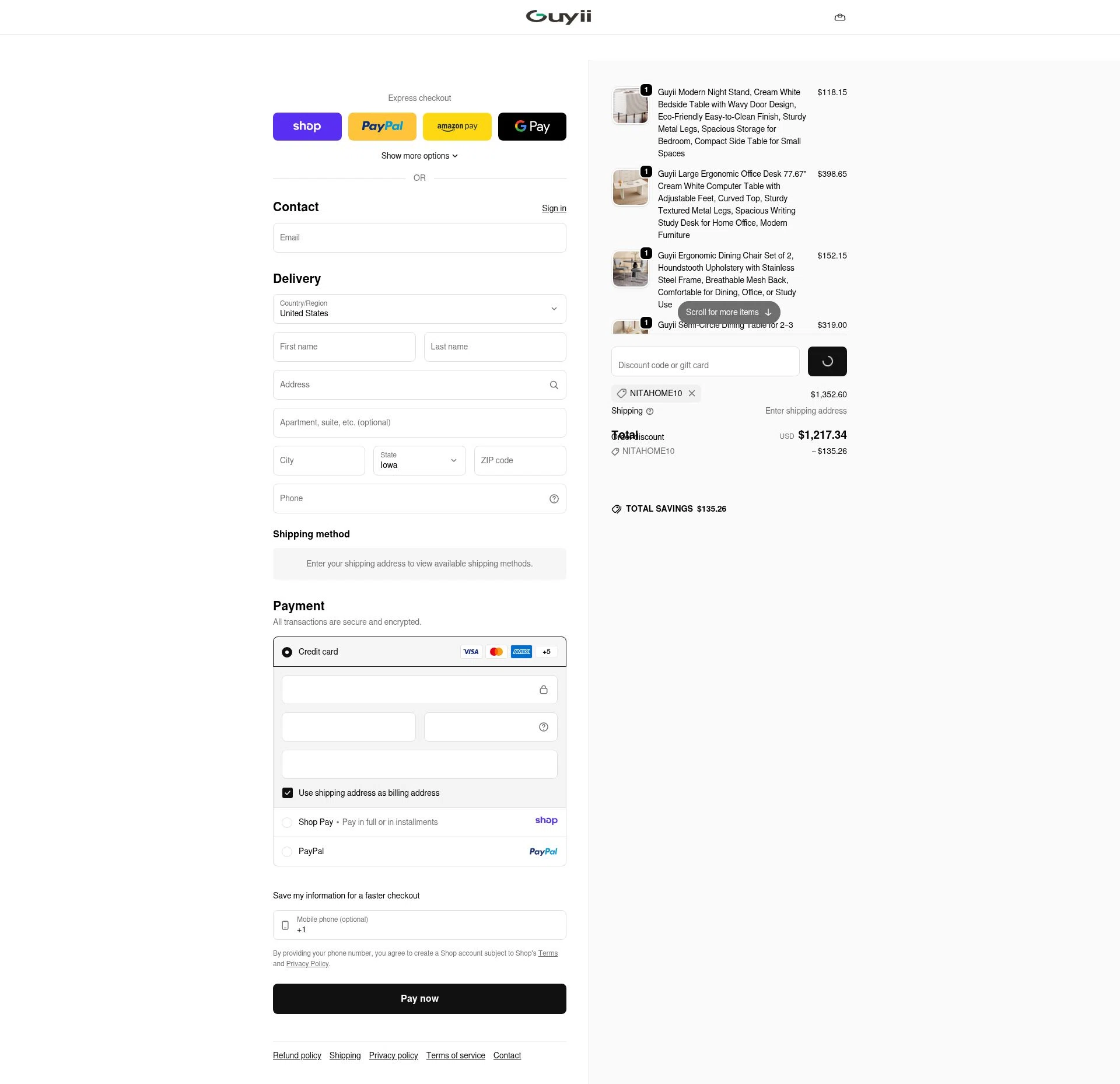 Guyii checkout page showing Guyii promo code box | Screenshot taken by SimplyCodes community member on Jan 8, 2026