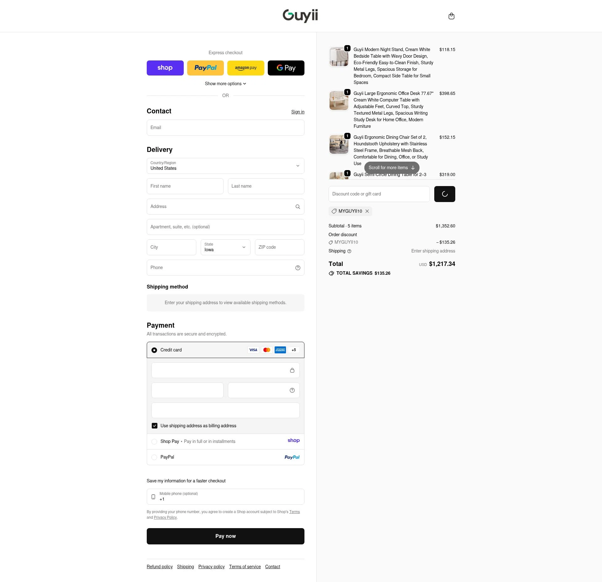 Guyii checkout page showing Guyii promo code box | Screenshot taken by SimplyCodes community member on Jan 8, 2026