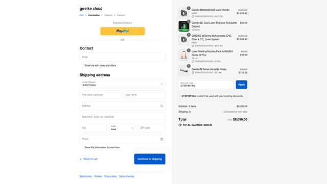 GweikeCloud checkout page showing GweikeCloud promo code box | Screenshot taken by SimplyCodes community member on Sep 6, 2025