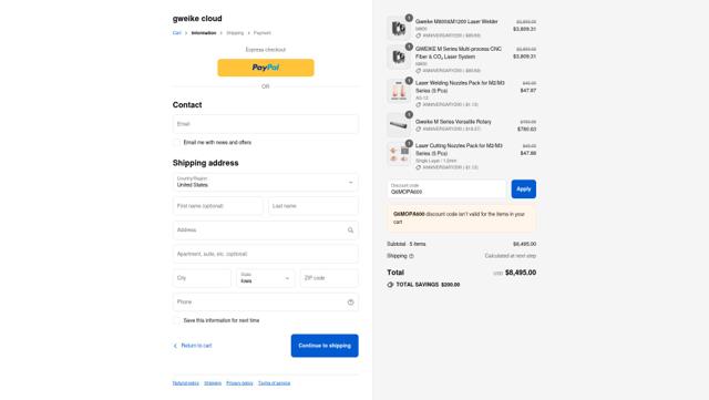 GweikeCloud checkout page showing GweikeCloud promo code box | Screenshot taken by SimplyCodes community member on Sep 10, 2025