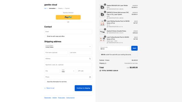 GweikeCloud checkout page showing GweikeCloud promo code box | Screenshot taken by SimplyCodes community member on Sep 10, 2025