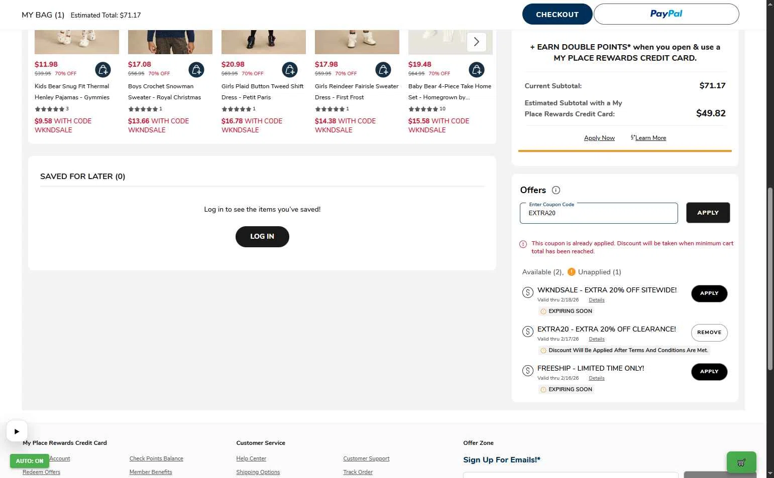Gymboree checkout page showing Gymboree coupon code box | Screenshot taken by SimplyCodes community member on Feb 16, 2026