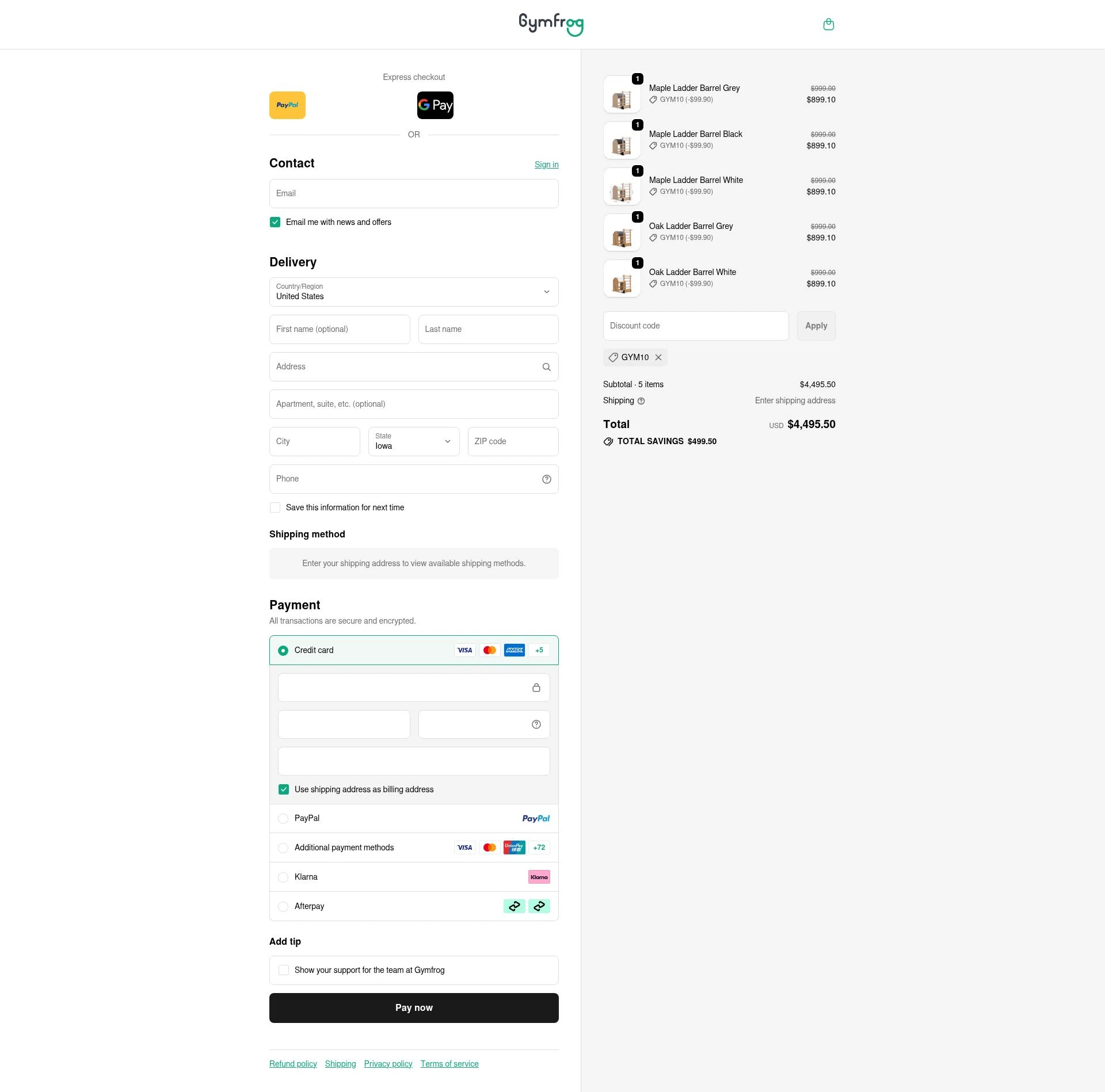 Gymfrog checkout page showing Gymfrog promo code box | Screenshot taken by SimplyCodes community member on Oct 31, 2025