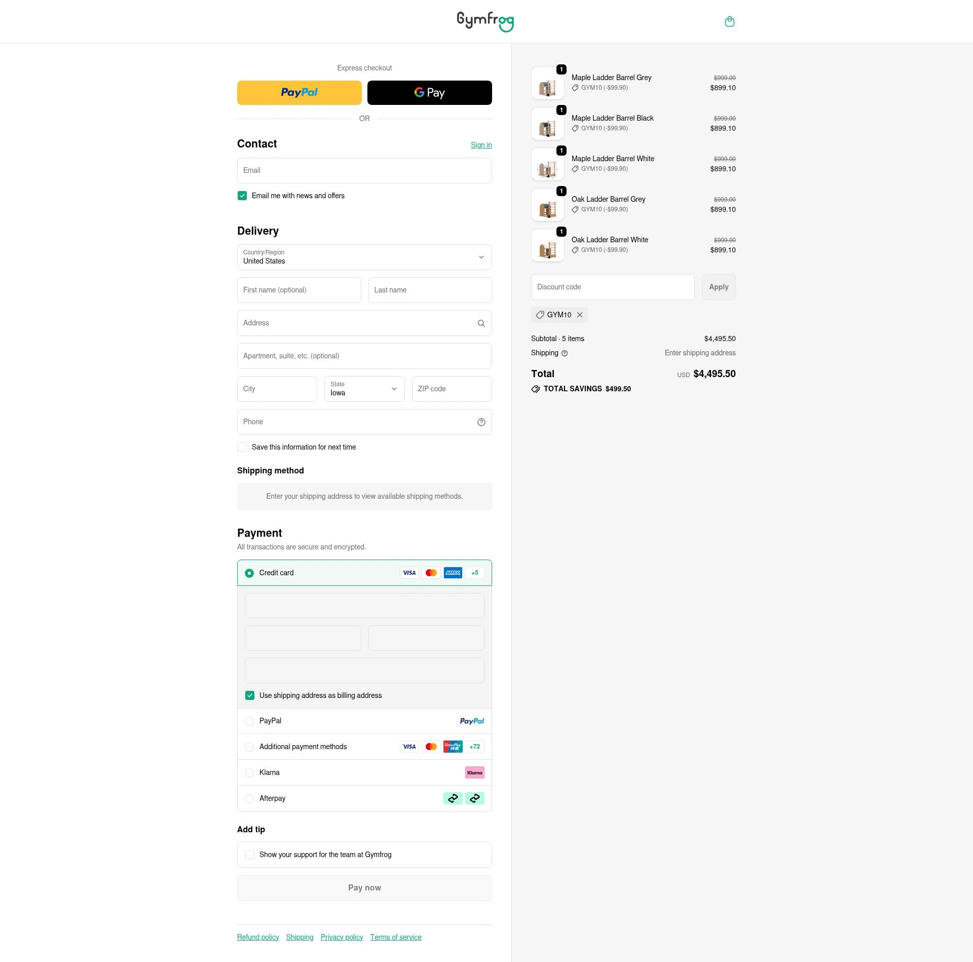 Gymfrog checkout page showing Gymfrog promo code box | Screenshot taken by SimplyCodes community member on Nov 14, 2025