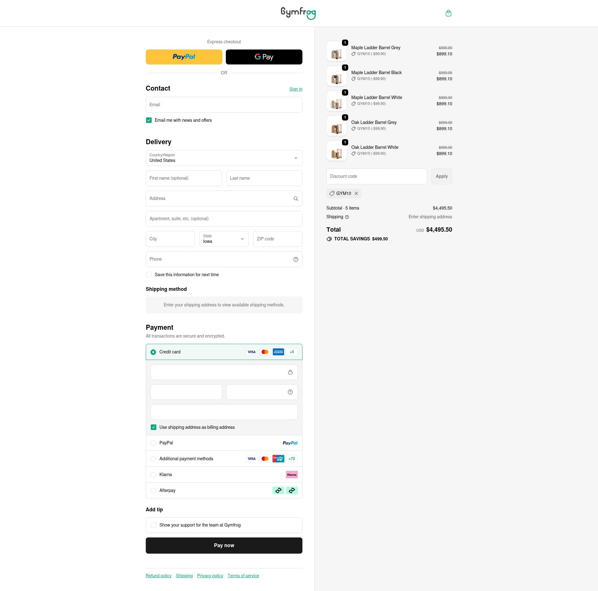 Gymfrog checkout page showing Gymfrog promo code box | Screenshot taken by SimplyCodes community member on Nov 9, 2025