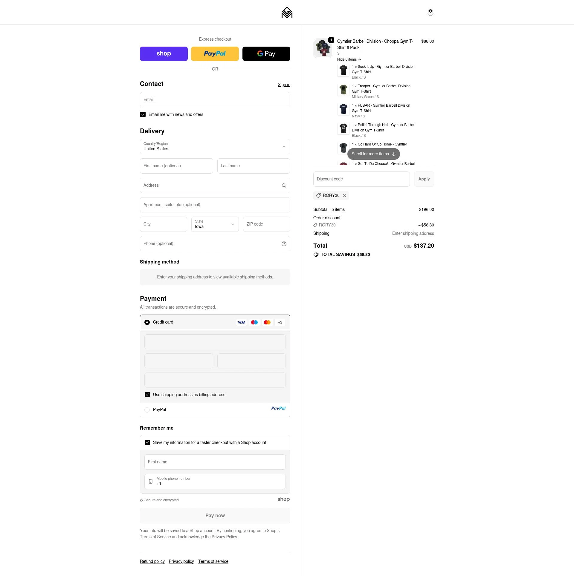 Gymtier checkout page showing Gymtier discount code box | Screenshot taken by SimplyCodes community member on Oct 17, 2025