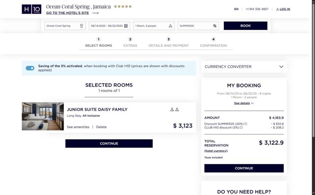 H10 Hotels checkout page showing H10 Hotels coupon code box | Screenshot taken by SimplyCodes community member on Jul 29, 2025