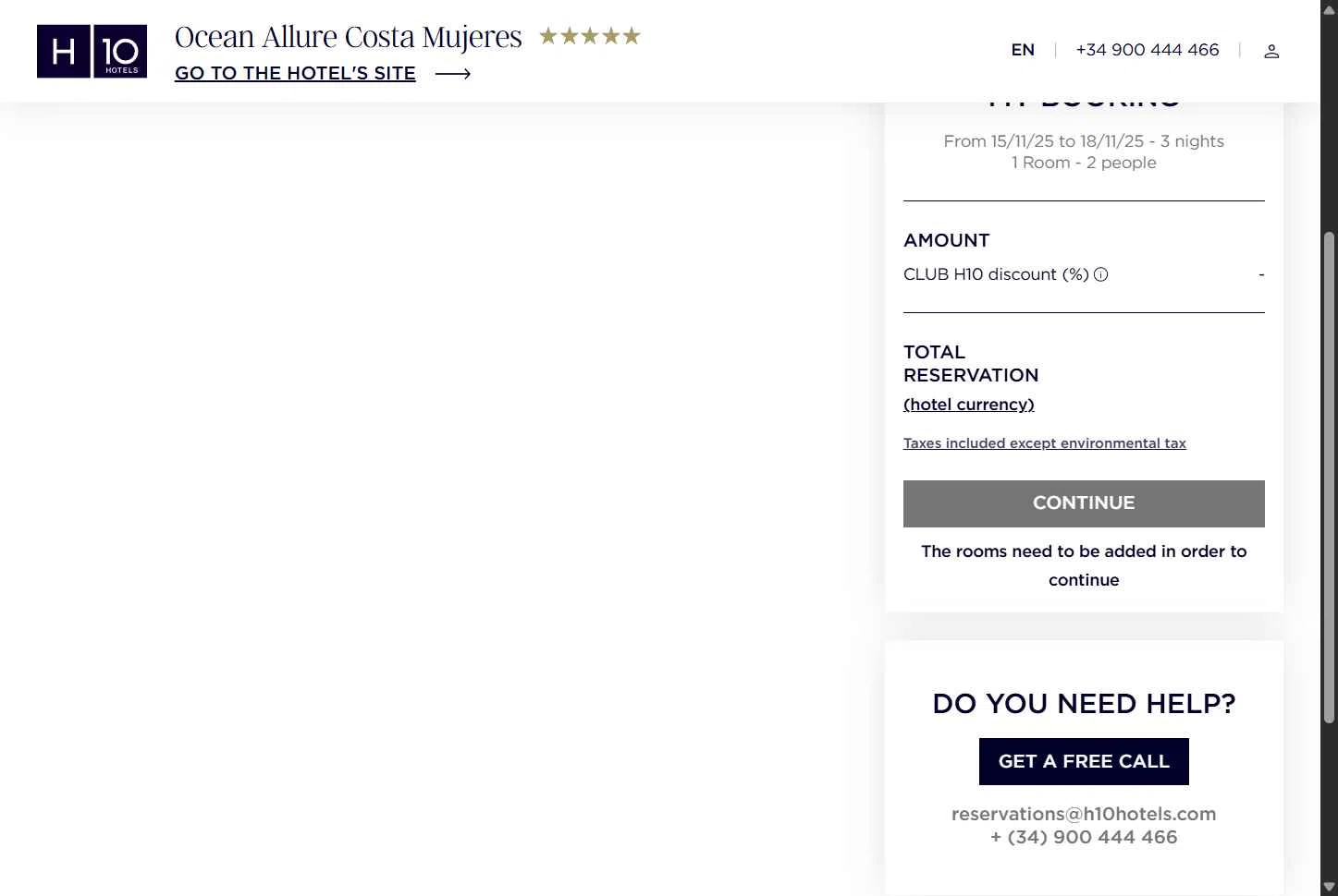 H10 Hotels checkout page showing H10 Hotels coupon code box | Screenshot taken by SimplyCodes community member on Nov 16, 2025