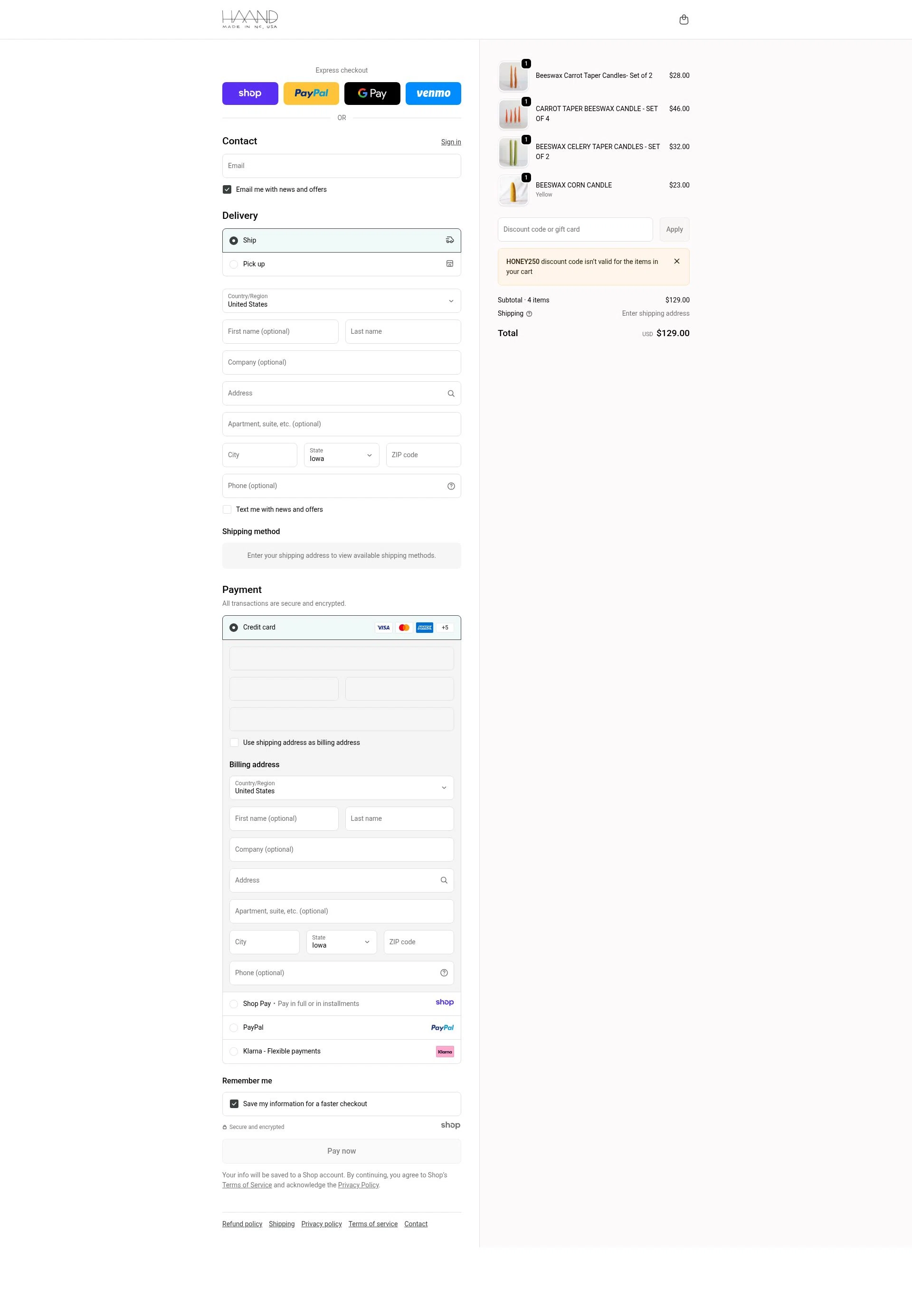 Haand checkout page showing Haand promo code box | Screenshot taken by SimplyCodes community member on Jan 6, 2026