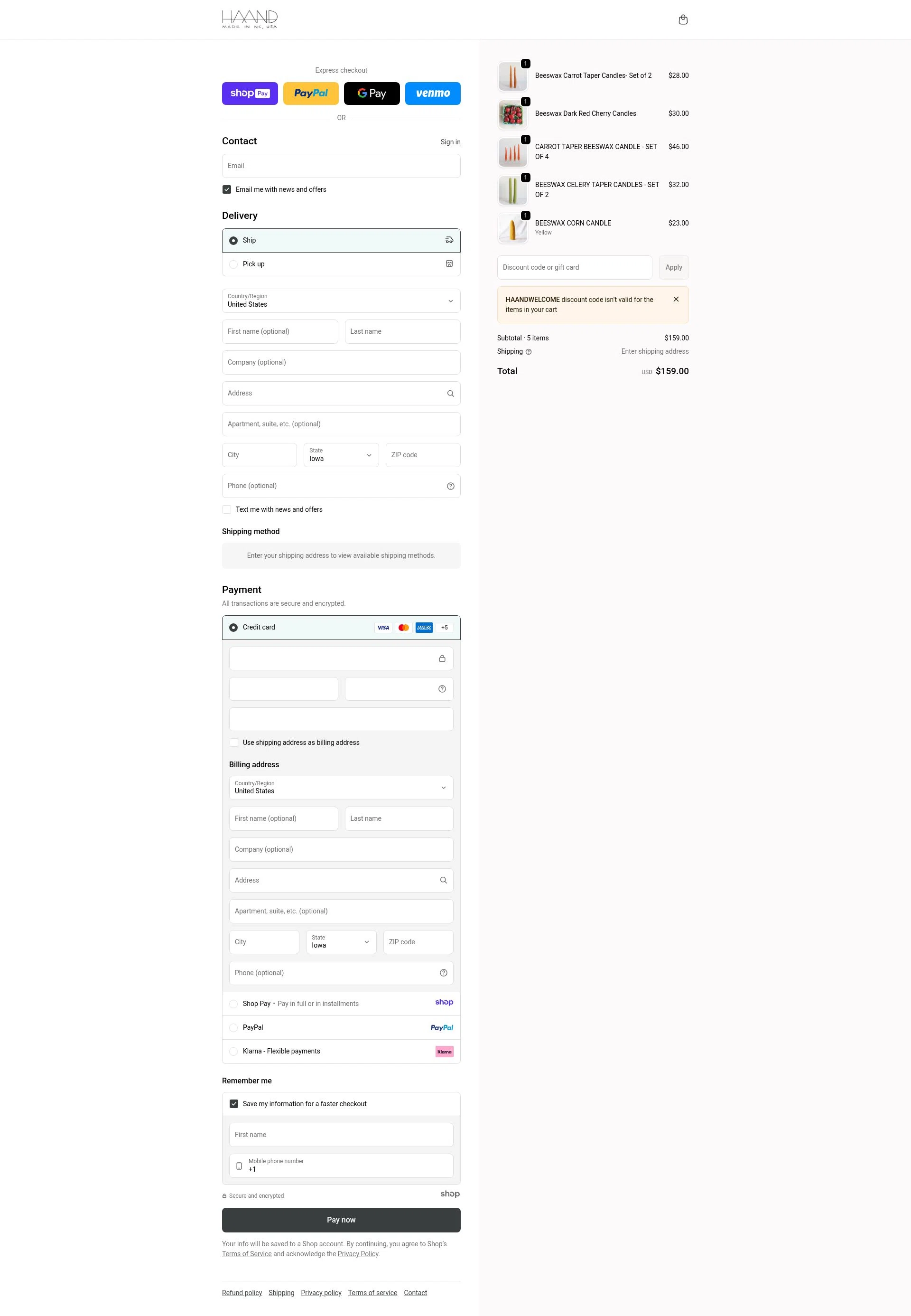 Haand checkout page showing Haand promo code box | Screenshot taken by SimplyCodes community member on Jan 11, 2026